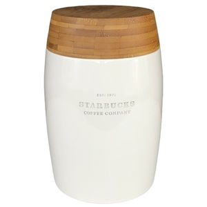 2009 Starbucks Coffee Company Ceramic Canister Crock w/ Bamboo Lid